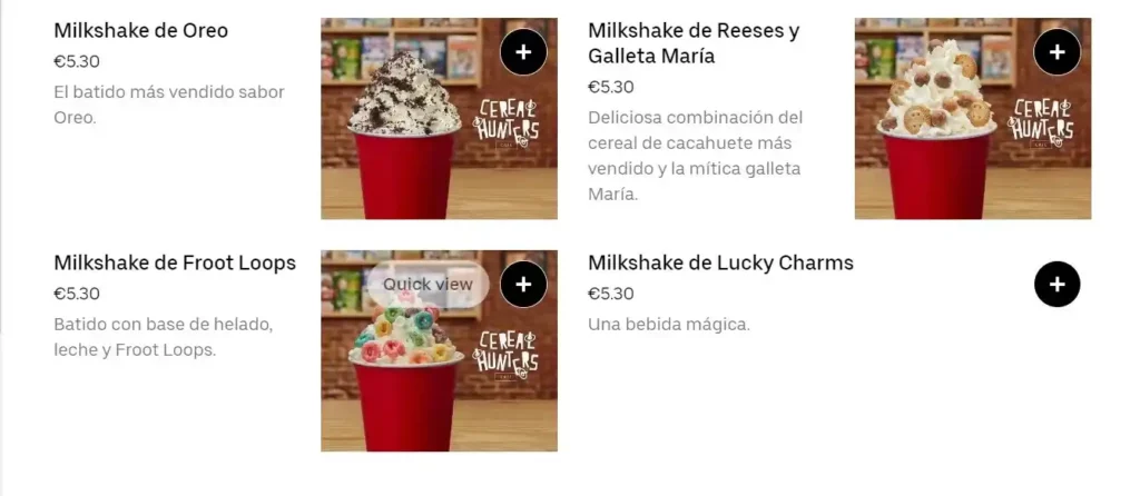 Cereal Hunters Café Milkshakes Menú