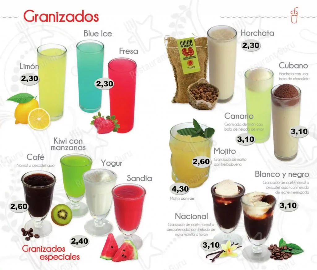 Heladeria Jijona Líquidos y Granizados Precio de Menú