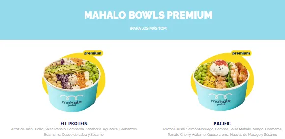 Mahalo Poke Bowls Premium Precio de Menú