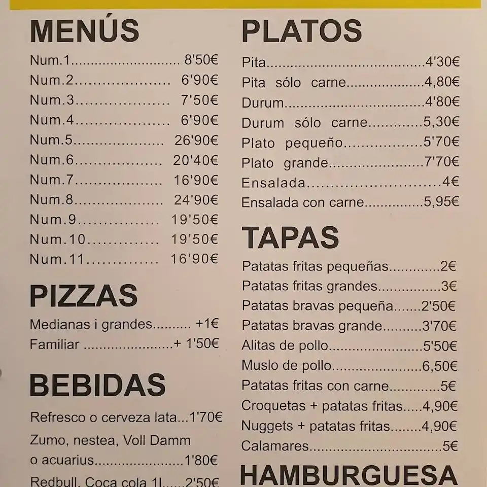 Menú Little Italia Pizzeria Pizzas Mediana