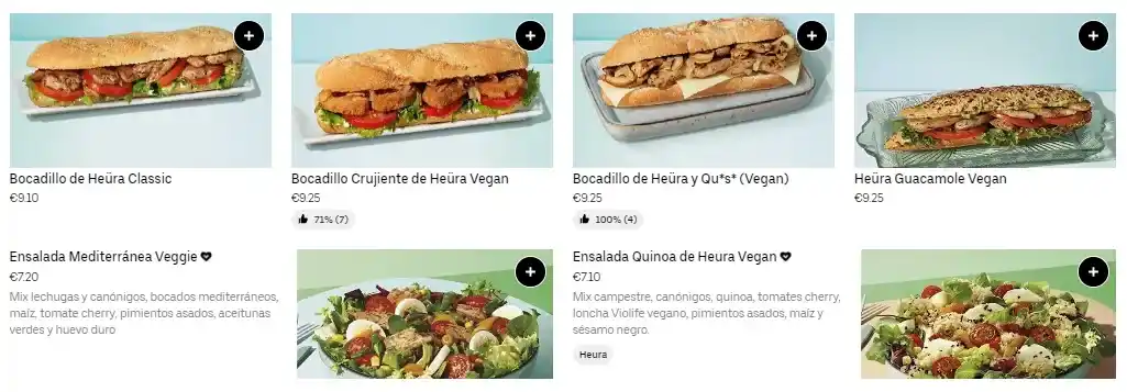 Menú Pans & Company Bocadillos Veggies & Vegans