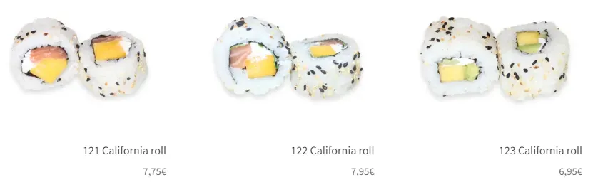 My Sushi California Precios del Menús