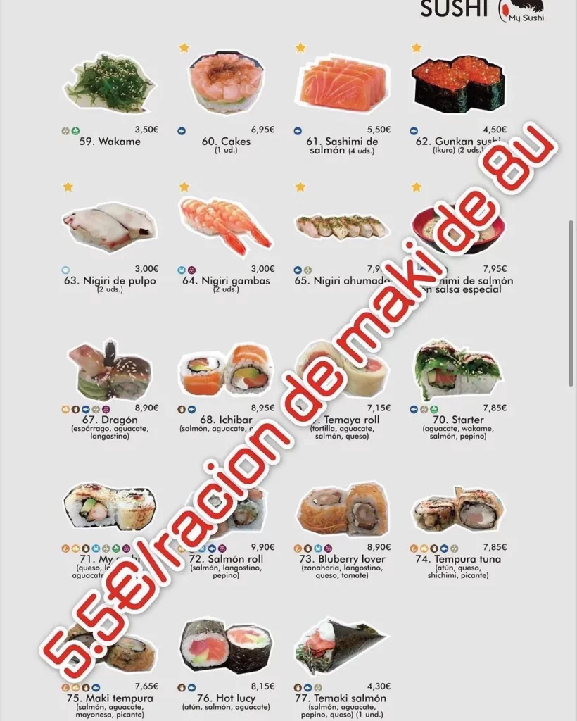 My Sushi Postres Precios del Menú