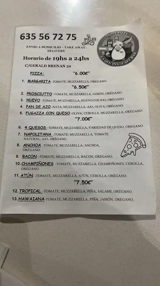 Tasty Pizza Medianas Menú