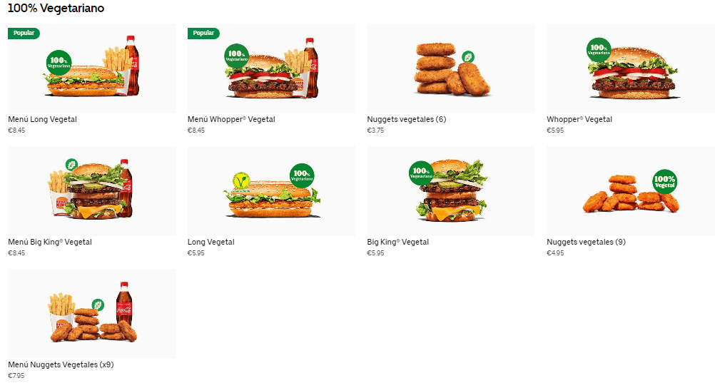 Burger King 100% Vegetariano Menú Con Precios