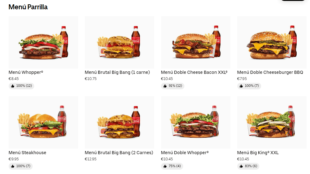 Burger King Menú Parrilla Precios