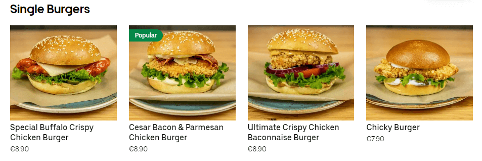 Chicken Brothers Single Burgers Precio de Menú