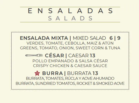 Hacienda Patagonica Ensaladas Menú Precios